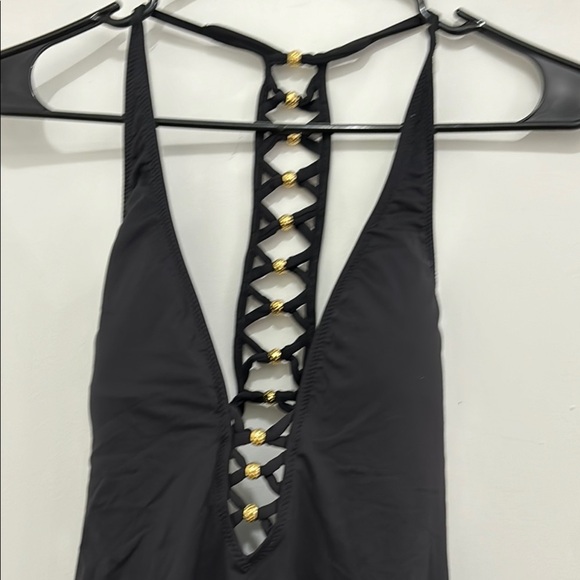 Black One-Piece Swimsuit with Lattice Detail - Picture 4 of 4